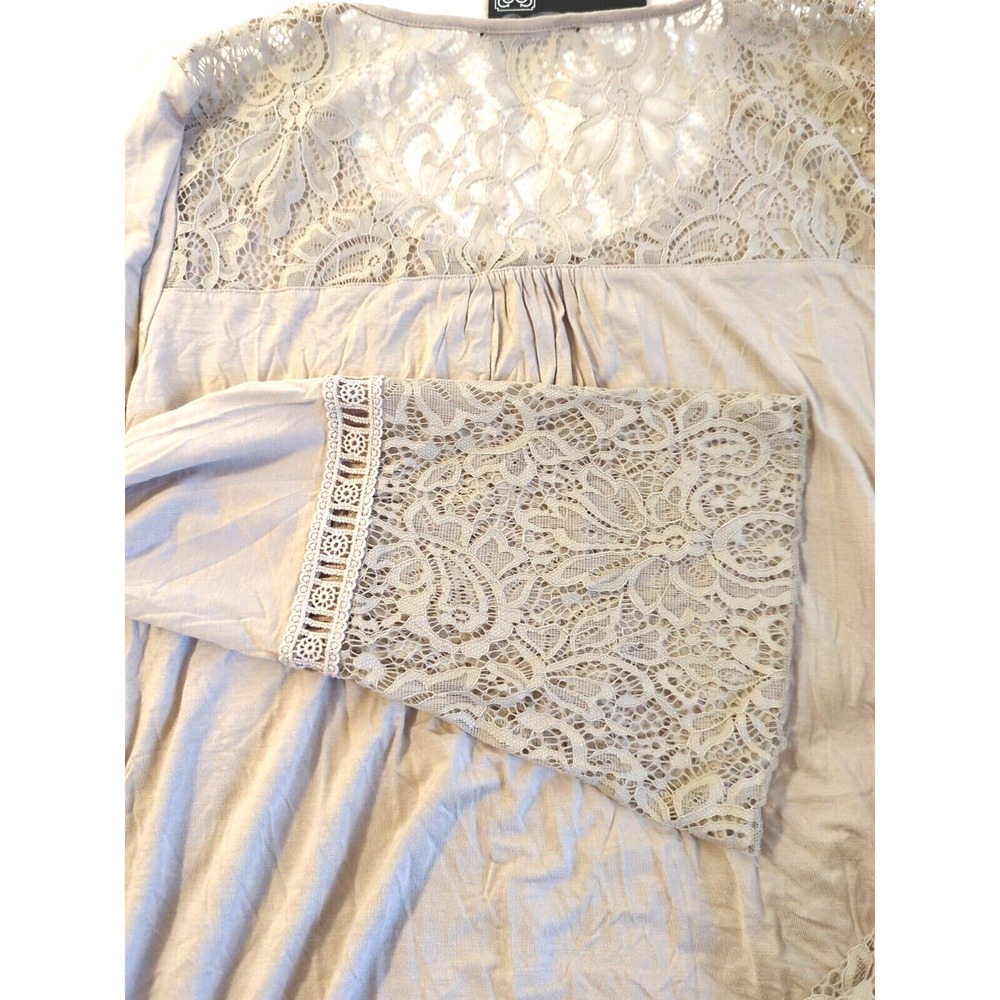 NWT CABLE & GAUGE Tunic Top XL V Neck Lace Bishop Bell Sleeves High Low Whimsy